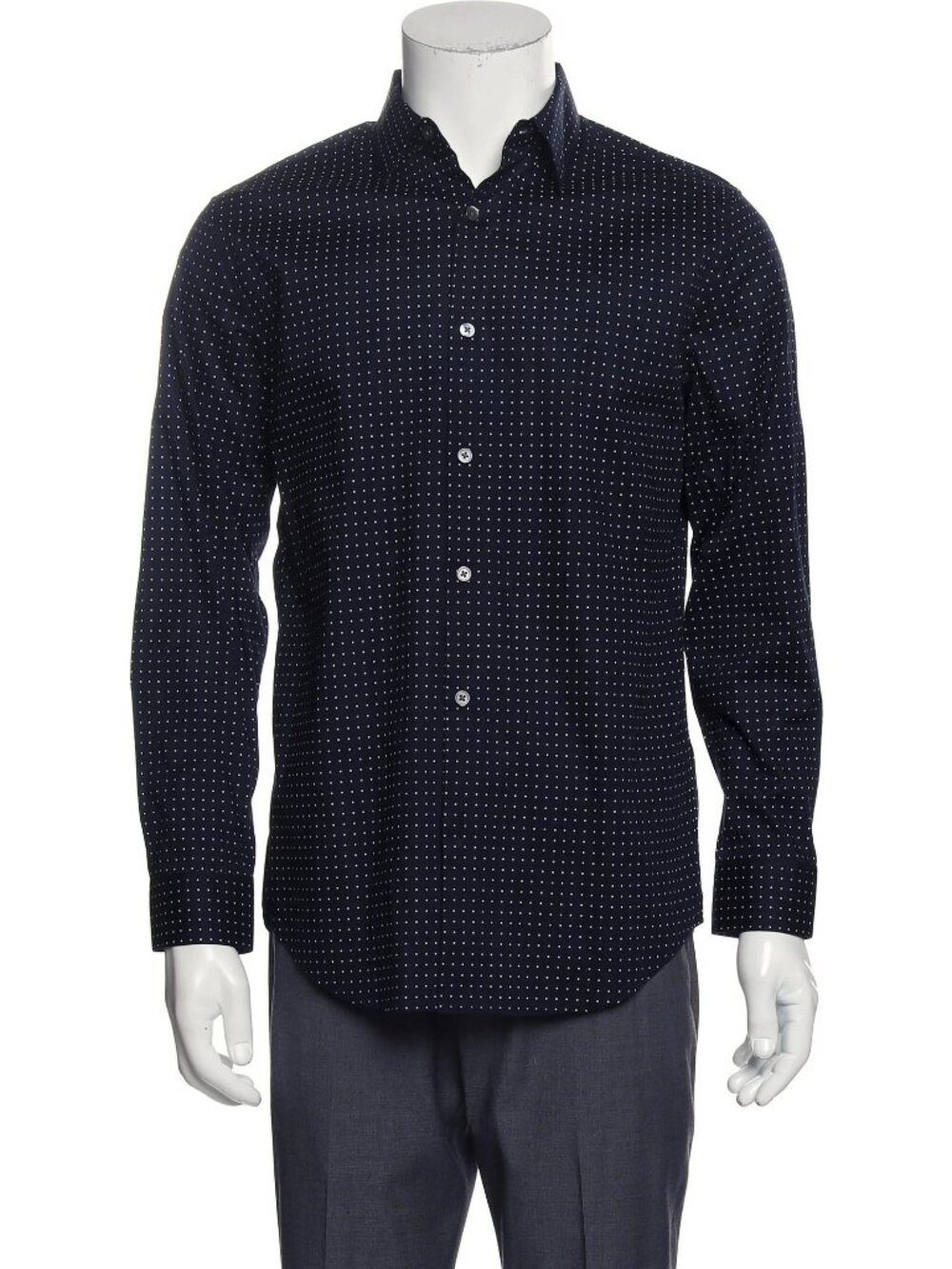 Theory Navy Circle Dot Print Stretch Button Up Shirt/0615